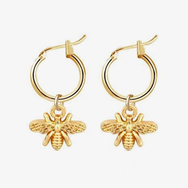 Gold Bee Drop Earrings